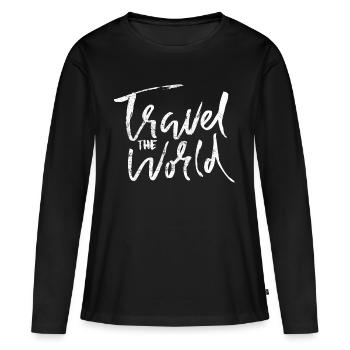Travel Travel World en disant - T-shirt manches longues Premium bio Femme - noir - Devant - Julia (174cm)