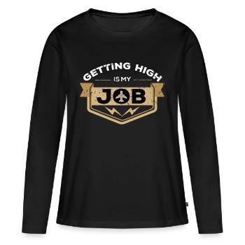 Pilot - high werden ist mein job - Frauen Premium Bio Langarmshirt - Schwarz - Vorne - Julia (174cm)
