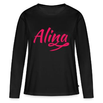 Nom Alina - T-shirt manches longues Premium bio Femme - noir - Devant - Julia (174cm)