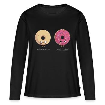 Avant le maquillage - Après le maquillage - T-shirt manches longues Premium bio Femme - noir - Devant - Julia (174cm)