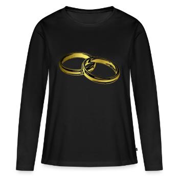 Anneaux de fiançailles de mariage - T-shirt manches longues Premium bio Femme - noir - Devant - Julia (174cm)