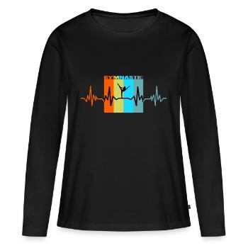 Cadeau rétro de rythme cardiaque de gymnastique - T-shirt manches longues Premium bio Femme - noir - Devant - Julia (174cm)