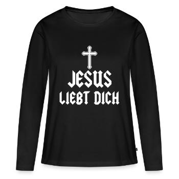 Jesus Christus Gott Religion Glaube Christ Spruch - Frauen Premium Bio Langarmshirt - Schwarz - Vorne - Julia (174cm)
