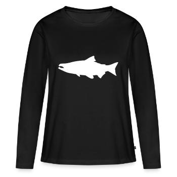 Lachs Silhouette Forelle Angeln Geschenk - Frauen Premium Bio Langarmshirt - Schwarz - Vorne - Julia (174cm)