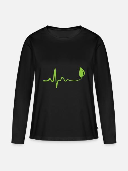 Herzschlag Vegan - Frauen Premium Bio Langarmshirt - Schwarz