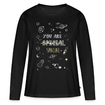 Vous êtes noir SPATIALE - T-shirt manches longues Premium bio Femme - noir - Devant - Julia (174cm)