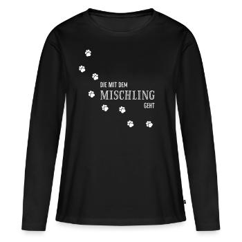 Die mit dem Mischling geht - Hundepfoten - Frauen Premium Bio Langarmshirt - Schwarz - Vorne - Julia (174cm)