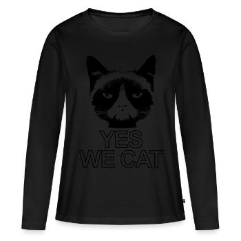 böse guckende Katze Yes we cat Kater cat - Frauen Premium Bio Langarmshirt - Schwarz - Vorne - Julia (174cm)