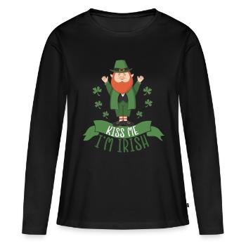 St. Patricks Day Leprechaun - I'm irish - kiss me - Frauen Premium Bio Langarmshirt - Schwarz - Vorne - Julia (174cm)