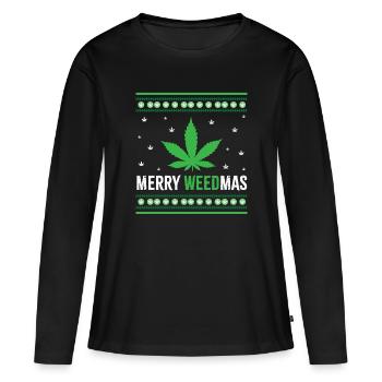 Merry Weedmas Funny Christmas Cannabis Cannabis - Women's Premium Organic Long Sleeve Shirt - black - Front - Julia (174cm)