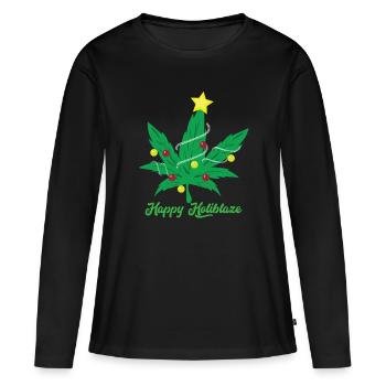 Happy Holiblaze Weihnachtsgeschenk Hanf Cannabis - Frauen Premium Bio Langarmshirt - Schwarz - Vorne - Julia (174cm)