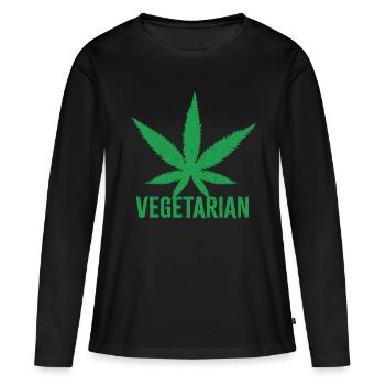 Pothead de cadeau de feuille de chanvre végétalien de mauvaise herbe - T-shirt manches longues Premium bio Femme - noir - Devant - Julia (174cm)