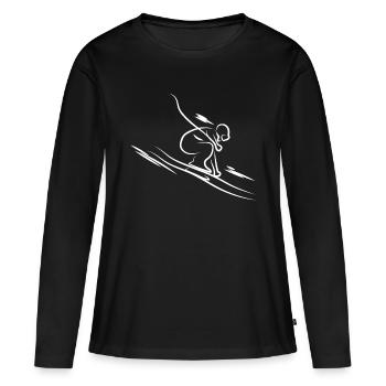 Abfahrtski Skifahrer Geschenkidee Wintersportler - Frauen Premium Bio Langarmshirt - Schwarz - Vorne - Julia (174cm)
