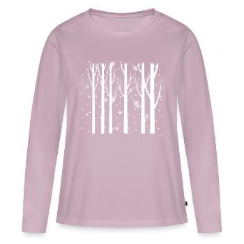 Winterwald Bäume Schneefall Geschenkidee Weihnacht - Frauen Premium Bio Langarmshirt - Altrosa - Vorne - Julia (174cm)