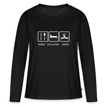 Essen Schlafen Jagen Geschenkidee Jäger Symbole - Frauen Premium Bio Langarmshirt - Schwarz - Vorne - Julia (174cm)
