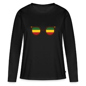 Idée cadeau cool pour les lunettes de soleil Reggae Jamaica - T-shirt manches longues Premium bio Femme - noir - Devant - Julia (174cm)