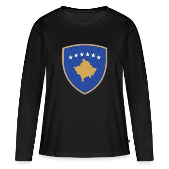 Kosovo Wappen Landkarte Flagge stolze Geschenkidee - Frauen Premium Bio Langarmshirt - Schwarz - Vorne - Julia (174cm)