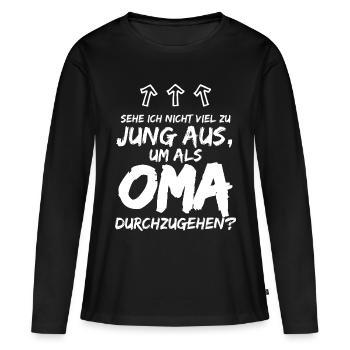 Werdende Oma T Shirt - Geschenkidee für Großmutter - Frauen Premium Bio Langarmshirt - Schwarz - Vorne - Julia (174cm)