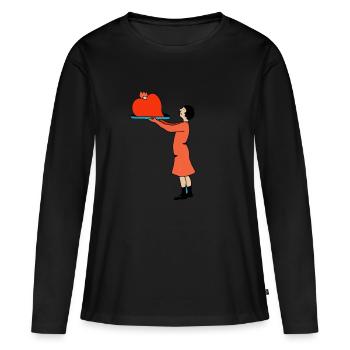 S'il vous plaît - T-shirt manches longues Premium bio Femme - noir - Devant - Julia (174cm)