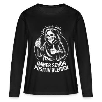 Immer schön positiv Skull Reaper Daumen hoch - Frauen Premium Bio Langarmshirt - Schwarz - Vorne - Julia (174cm)