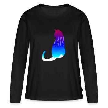 Ich liebe Katzen - Frauen Premium Bio Langarmshirt - Schwarz - Vorne - Julia (174cm)
