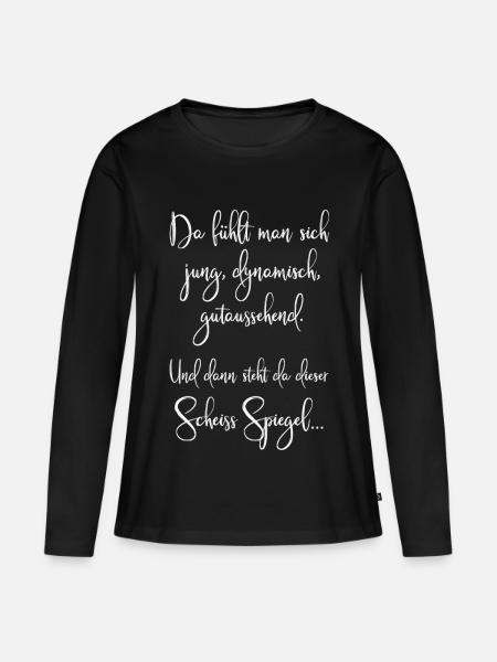 Spruch Jung Dynamisch Gutaussehend Spiegel ws - Frauen Premium Bio Langarmshirt - Schwarz