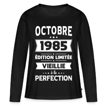 Anniversaire 40 ans - Octobre 1985 Perfection - T-shirt manches longues Premium bio Femme - noir - Devant - Julia (174cm)