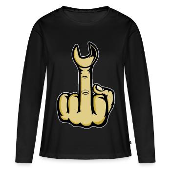Doigt d’honneur Clé à molette puante - T-shirt manches longues Premium bio Femme - noir - Devant - Julia (174cm)