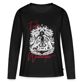 Scène de la crèche de Noël Noir Blanc - T-shirt manches longues Premium bio Femme - noir - Devant - Julia (174cm)