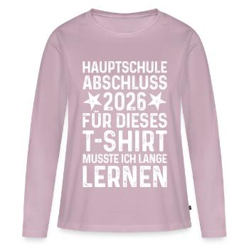 Diplôme 2026 T-shirt du secondaire Apprentissage long - T-shirt manches longues Premium bio Femme - rose poudré - Devant - Julia (174cm)
