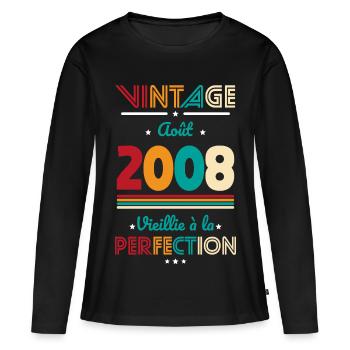 18. Geburtstag – Vintage – August 2008 - Frauen Premium Bio Langarmshirt - Schwarz - Vorne - Julia (174cm)
