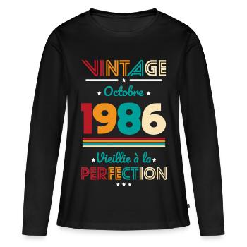 Anniversaire 40 ans - Vintage - Octobre 1986 - T-shirt manches longues Premium bio Femme - noir - Devant - Julia (174cm)