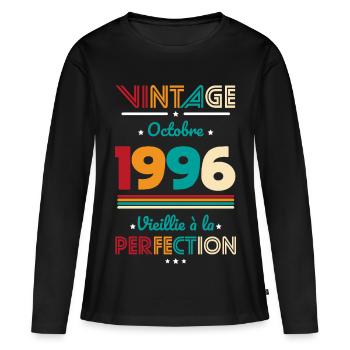 Anniversaire 30 ans - Vintage - Octobre 1996 - T-shirt manches longues Premium bio Femme - noir - Devant - Julia (174cm)