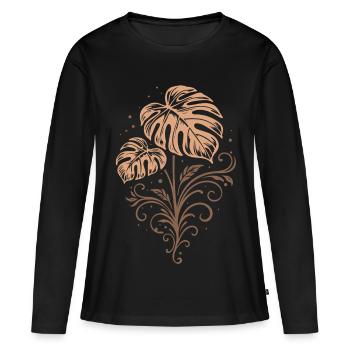 Monstera – Motif botanique bohème de la nature - T-shirt manches longues Premium bio Femme - noir - Devant - Julia (174cm)