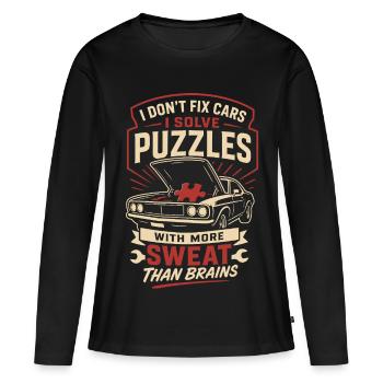 Je résout des énigmes Mécanicien de voiture - T-shirt manches longues Premium bio Femme - noir - Devant - Julia (174cm)