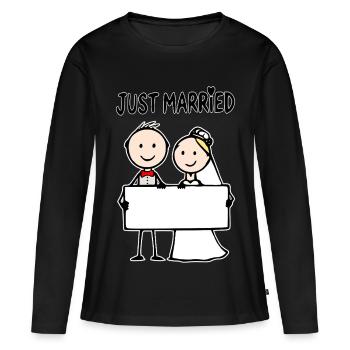 Panneau de dessins animés du couple de mariés - T-shirt manches longues Premium bio Femme - noir - Devant - Julia (174cm)