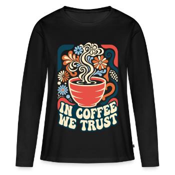 Au café, nous faisons confiance au kaffee rétro - T-shirt manches longues Premium bio Femme - noir - Devant - Julia (174cm)