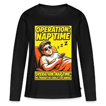 Opération Heure de la Sieste – Fan de sommeil drôle - T-shirt manches longues Premium bio Femme - noir - Devant - Julia (174cm)