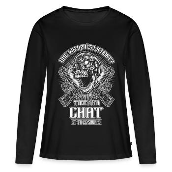 Ne touchez pas à mon chat - FR - T-shirt manches longues Premium bio Femme - noir - Devant - Julia (174cm)