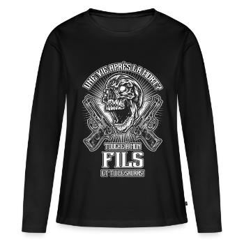 Ne touchez pas à mon fils - FR - T-shirt manches longues Premium bio Femme - noir - Devant - Julia (174cm)
