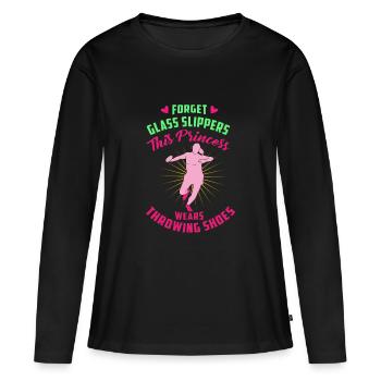 Heute trage ich die Wurfschuhe - Frauen Premium Bio Langarmshirt - Schwarz - Vorne - Julia (174cm)