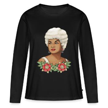ETTA - Frauen Premium Bio Langarmshirt - Schwarz - Vorne - Julia (174cm)