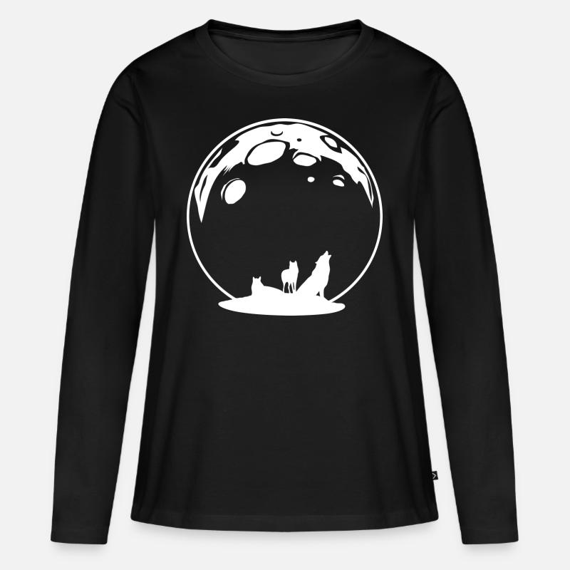 Mond mit Wölfen - Frauen Premium Bio Langarmshirt - Schwarz
