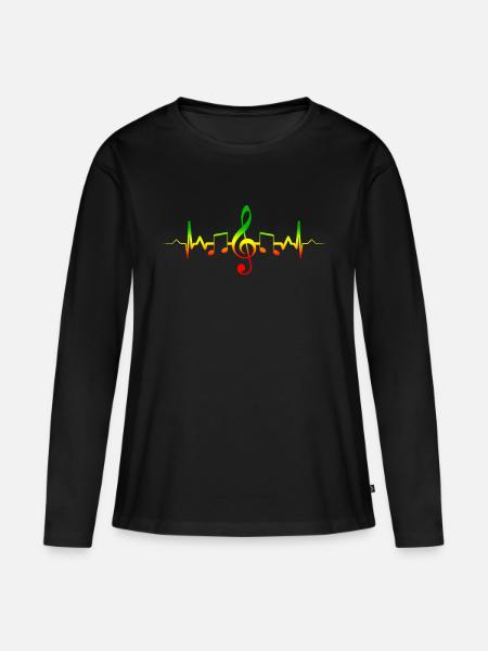 Reggae Musik Herzschlag - Jamaica - Frauen Premium Bio Langarmshirt - Schwarz