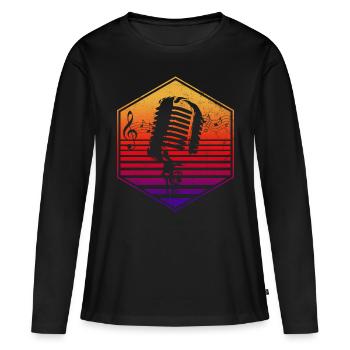 Microphone rétro - cadeau chanteur musique chantant - T-shirt manches longues Premium bio Femme - noir - Devant - Julia (174cm)