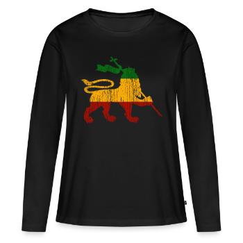 Lion Of Judah Reggae Musique Rastafari Jamaïque Lion - T-shirt manches longues Premium bio Femme - noir - Devant - Julia (174cm)