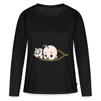 Grossesse Game Controller enceinte cadeau - T-shirt manches longues Premium bio Femme - noir - Devant - Julia (174cm)
