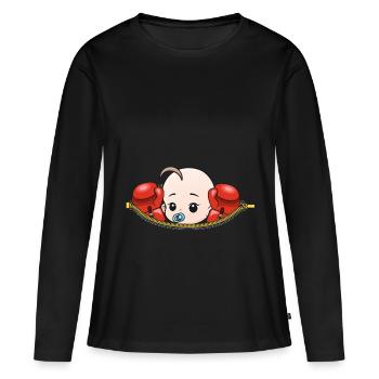 Schwangerschaft Boxer boxen schwanger Geschenk - Frauen Premium Bio Langarmshirt - Schwarz - Vorne - Julia (174cm)