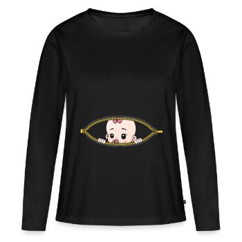 Schwangerschaft Schwanger Tochter Geschenk - Frauen Premium Bio Langarmshirt - Schwarz - Vorne - Julia (174cm)