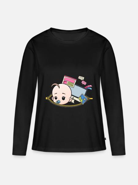 Schwangerschaft Nerd Programmierer schwanger - Frauen Premium Bio Langarmshirt - Schwarz